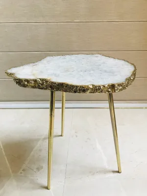 Large White Grey Agate Quartz Organic Edge Accent Table