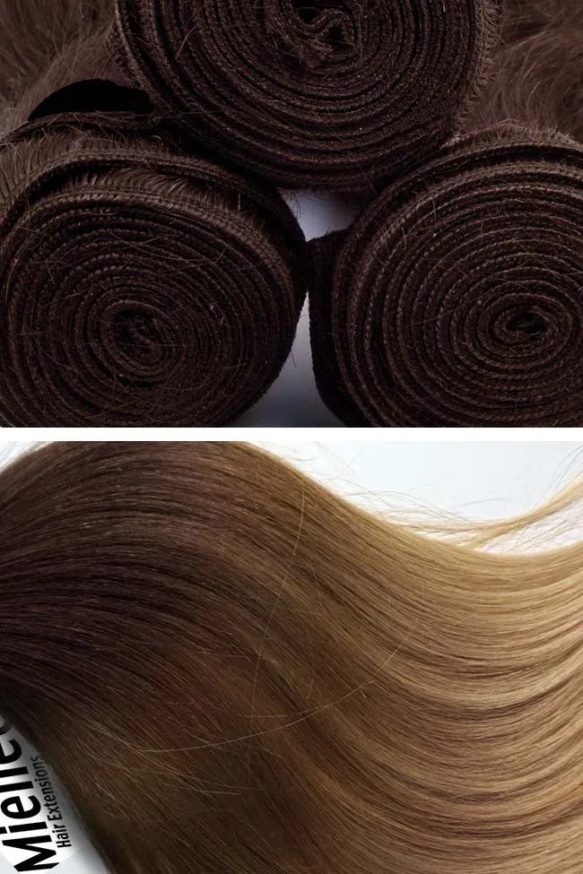 Light Golden Brown Balayage Machine Tied Wefts - Straight Hair