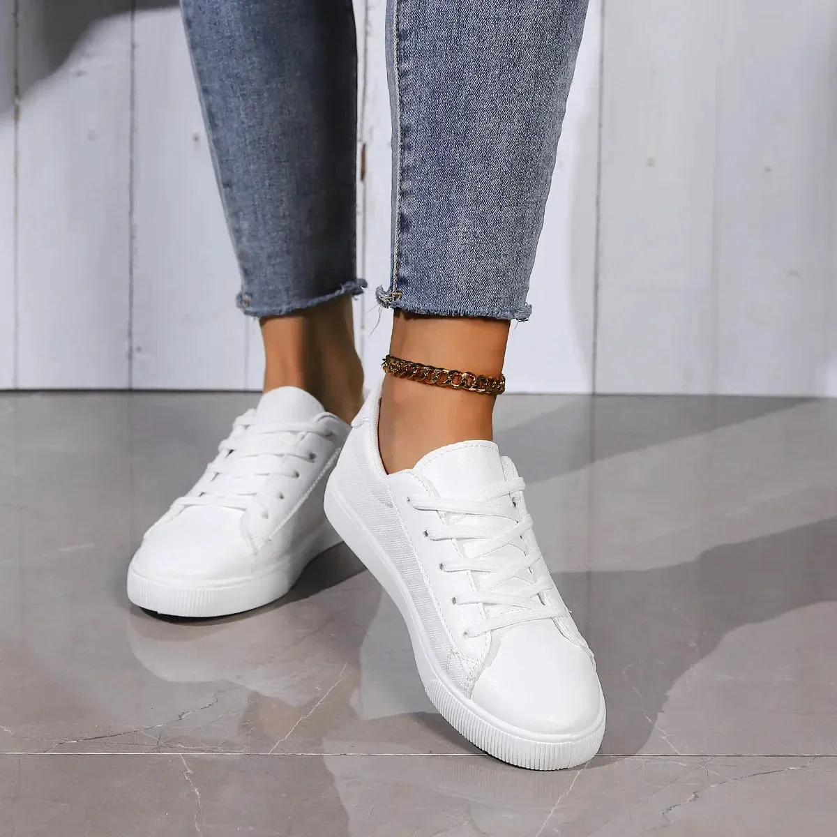 Little White Shoes for Women  New Spring Version Lace-up Casual Shos Ladies Comfort Non-slip Flats Woman Sneakers Zapatillas