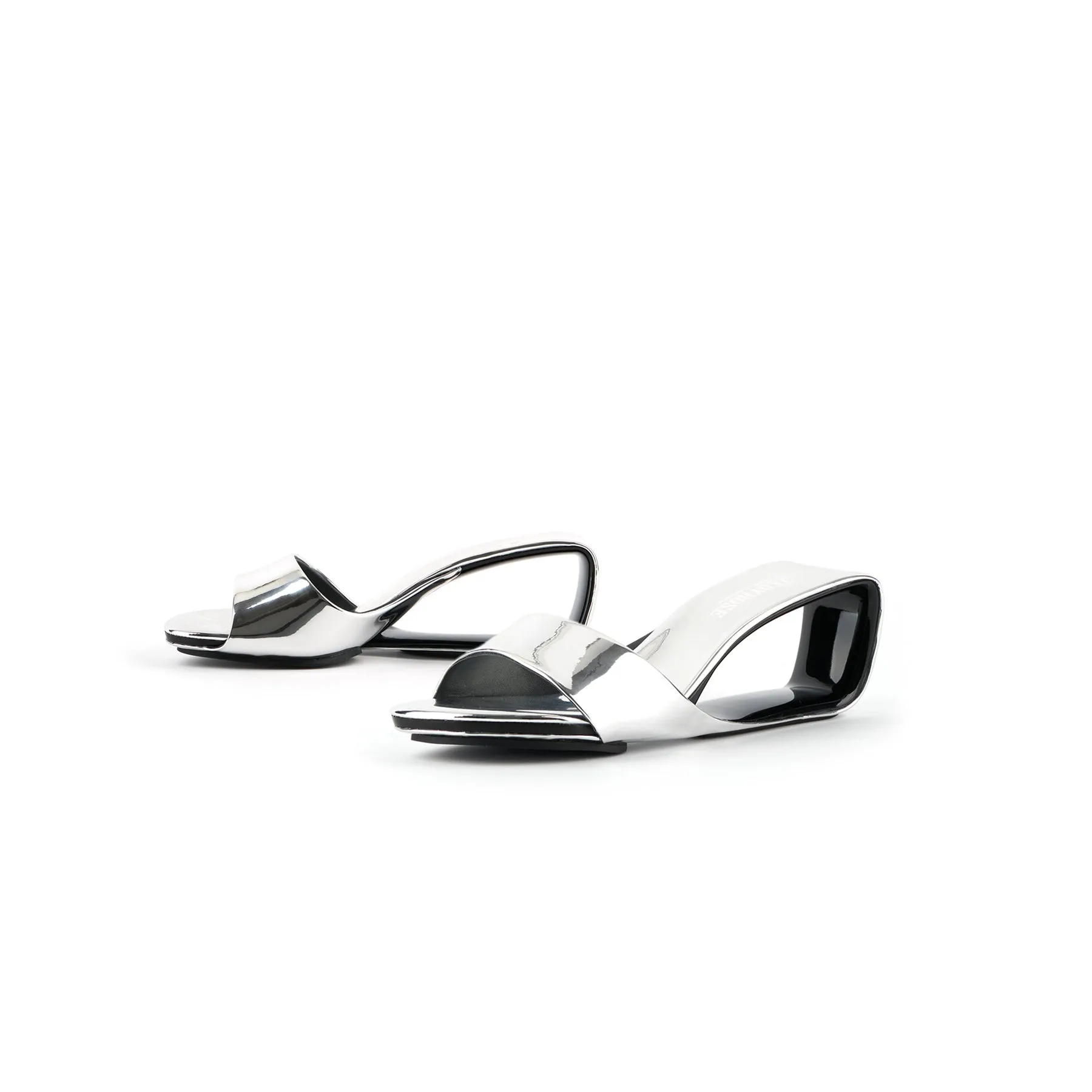 Mademoiselle Belle Leather Wedge Slide - Silver