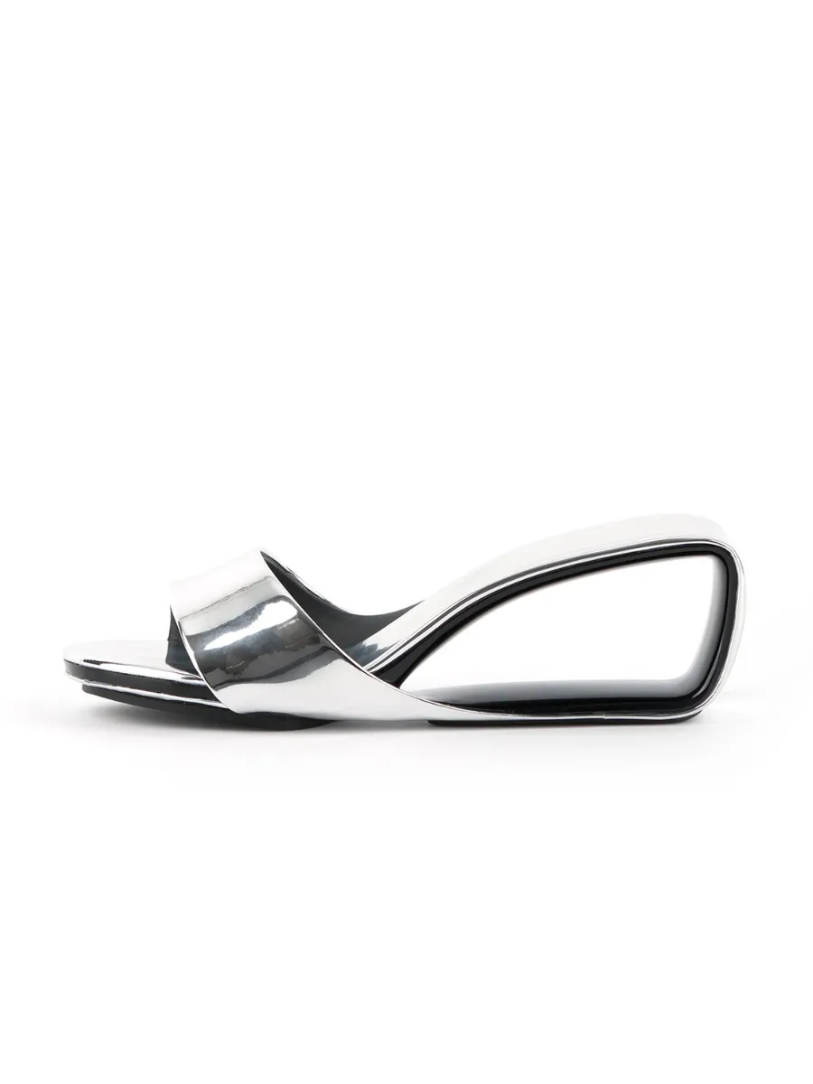 Mademoiselle Belle Leather Wedge Slide - Silver