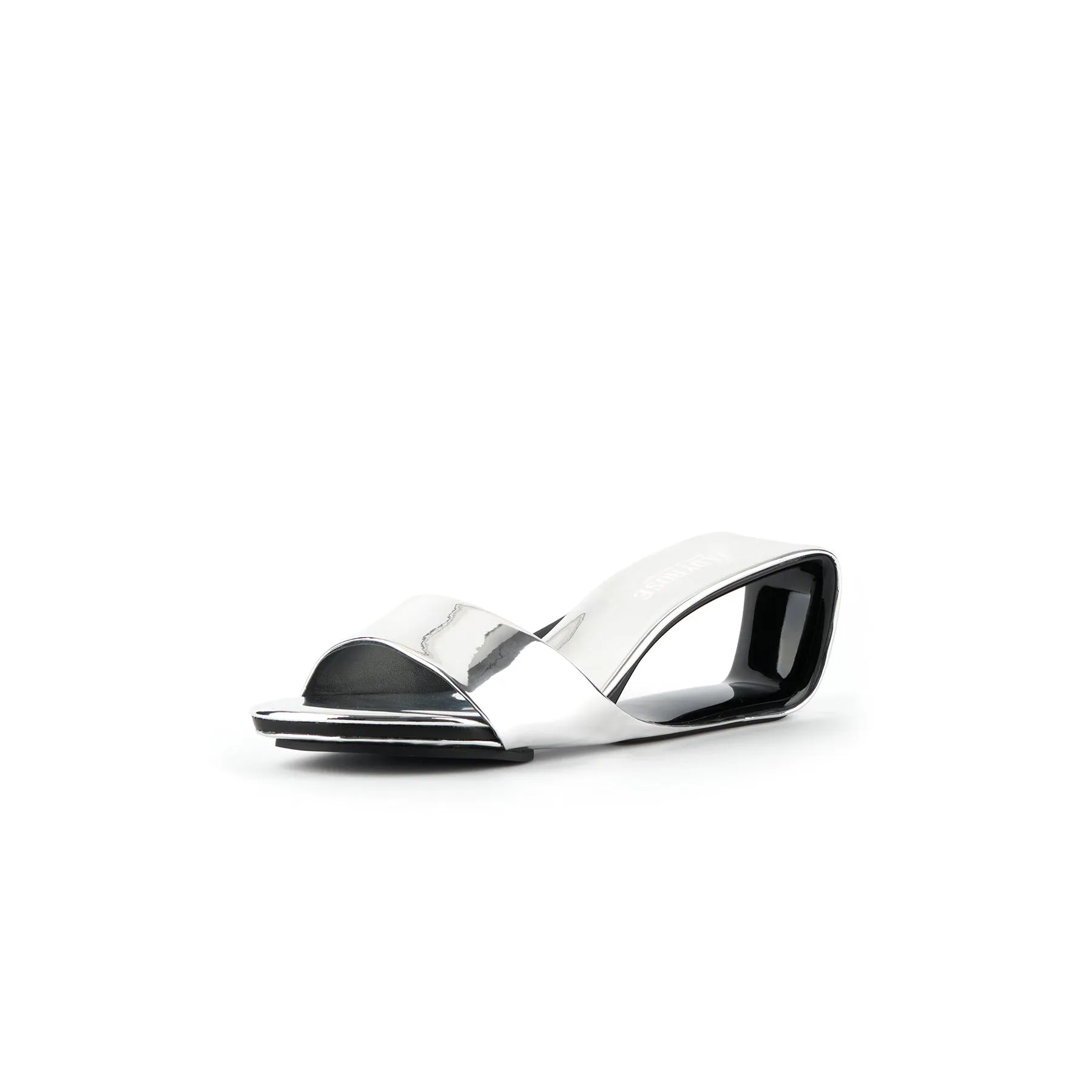 Mademoiselle Belle Leather Wedge Slide - Silver