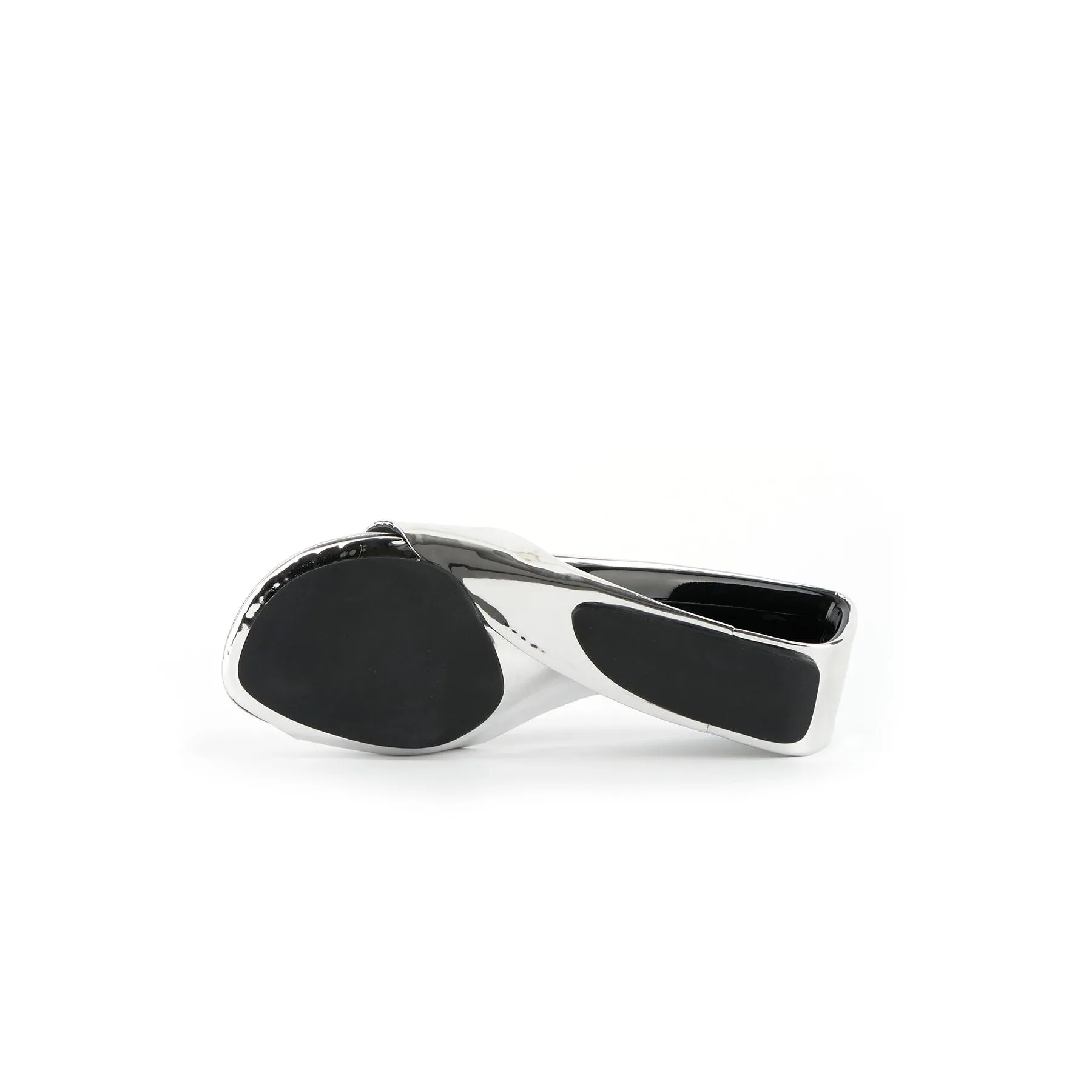 Mademoiselle Belle Leather Wedge Slide - Silver