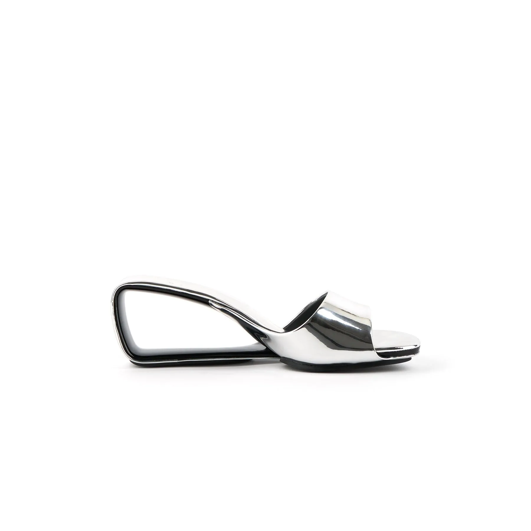 Mademoiselle Belle Leather Wedge Slide - Silver