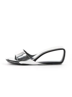 Mademoiselle Belle Leather Wedge Slide - Silver