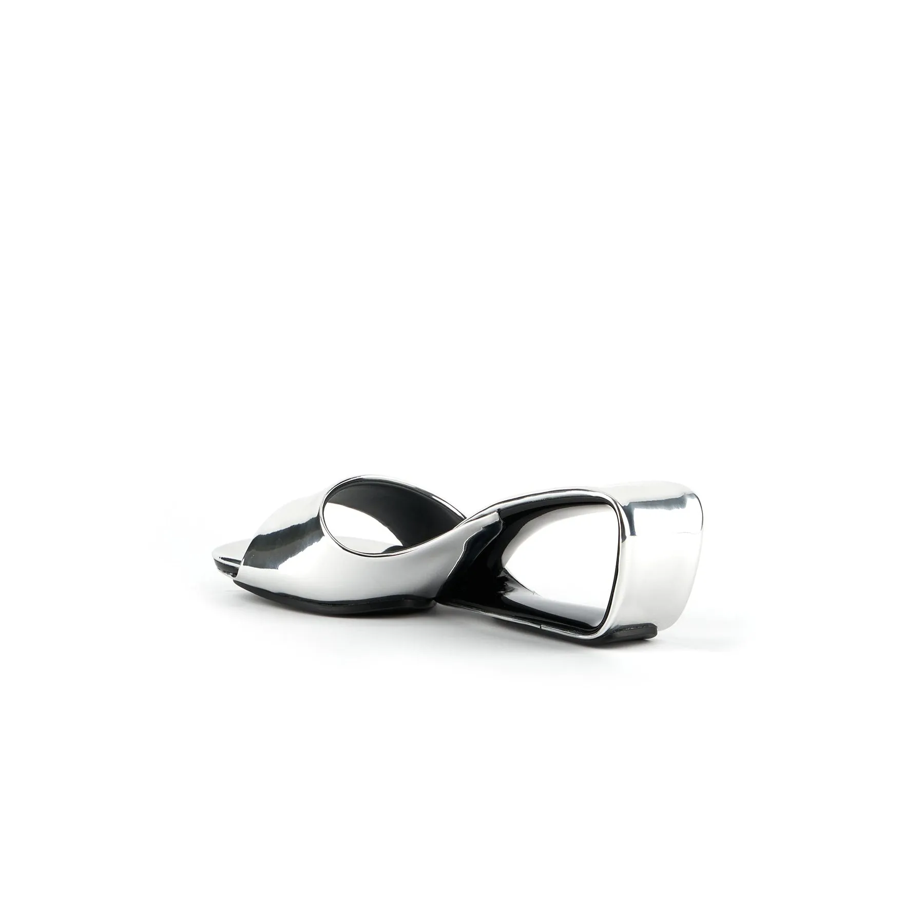 Mademoiselle Belle Leather Wedge Slide - Silver