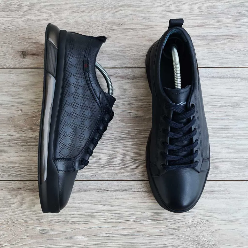 Men's Damier Checkerboard Pattern Leather Sneakers