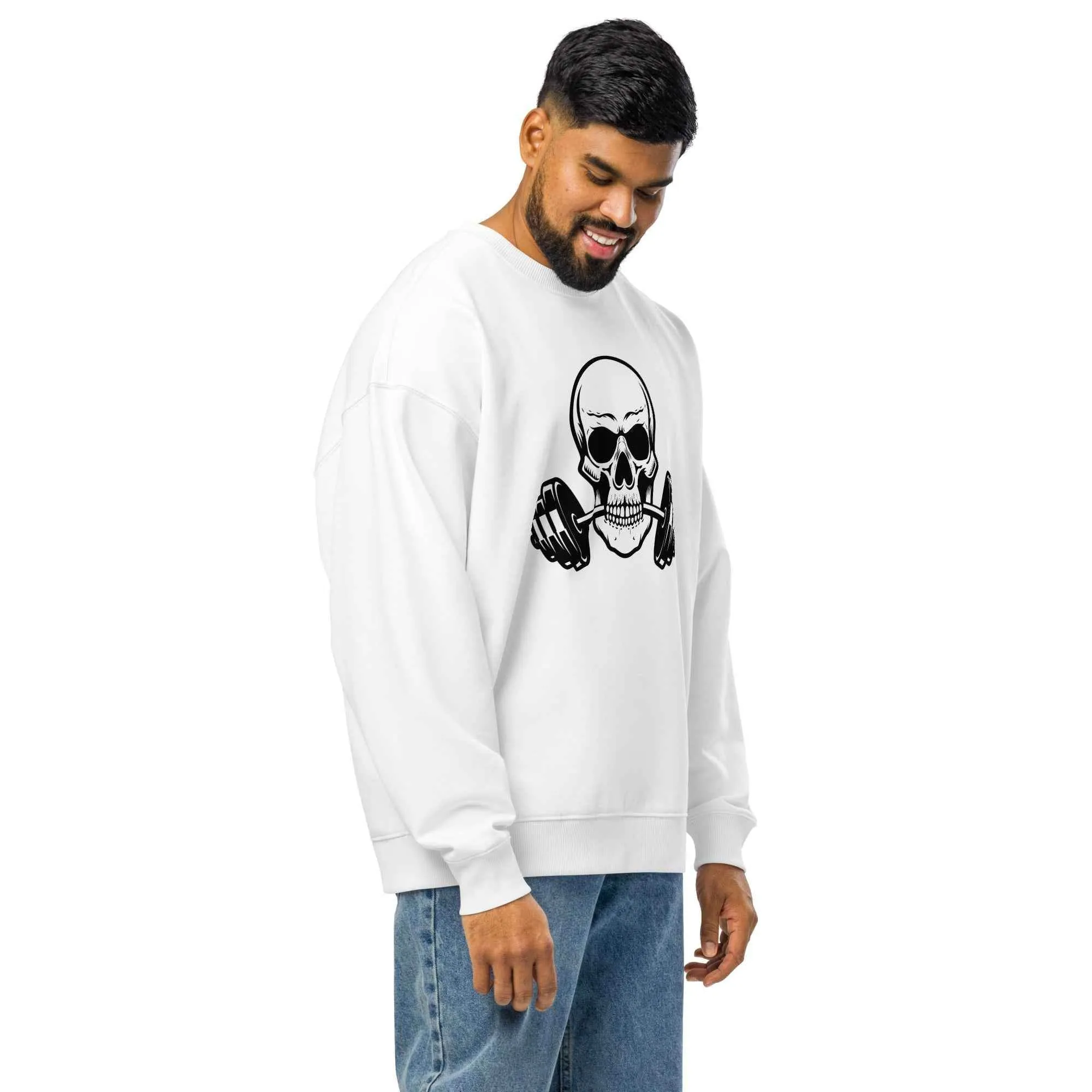 Men's Organic Oversized Sweatshirt Weightlifting Skull | Fitness Apparel