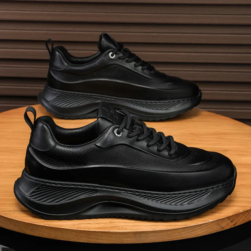 Men's Thick Sole Sneakers, Lace-Up Sneakers, Casual Breathable Shoes