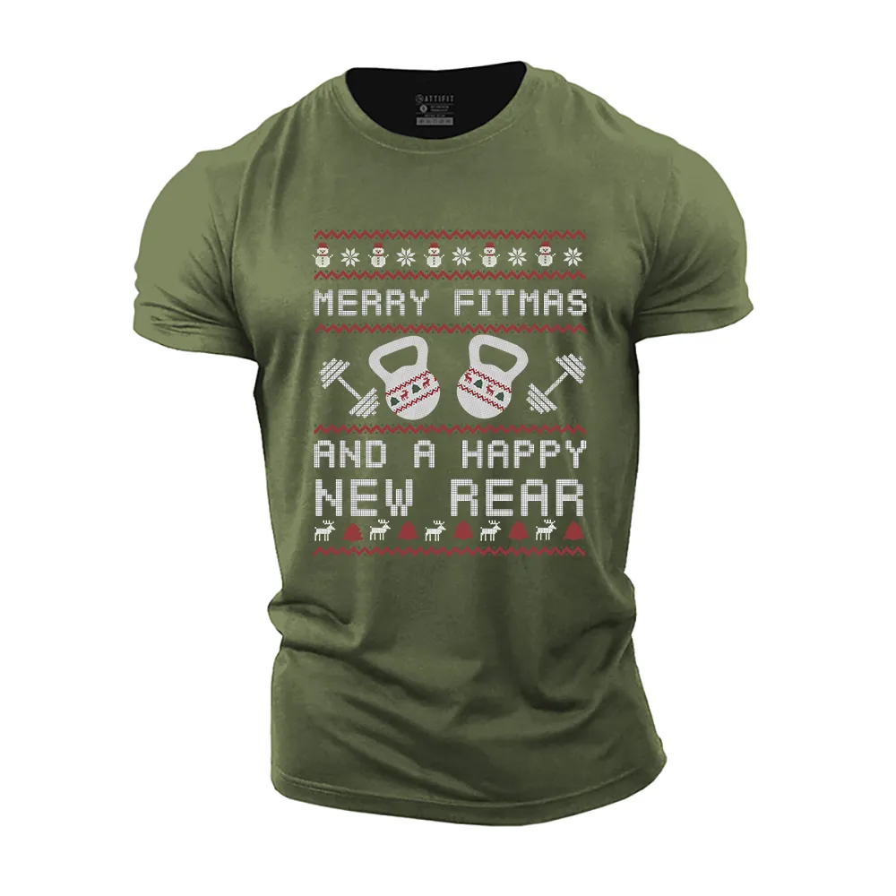 Merry Fitmas and a Happy New Rear Cotton T-Shirt