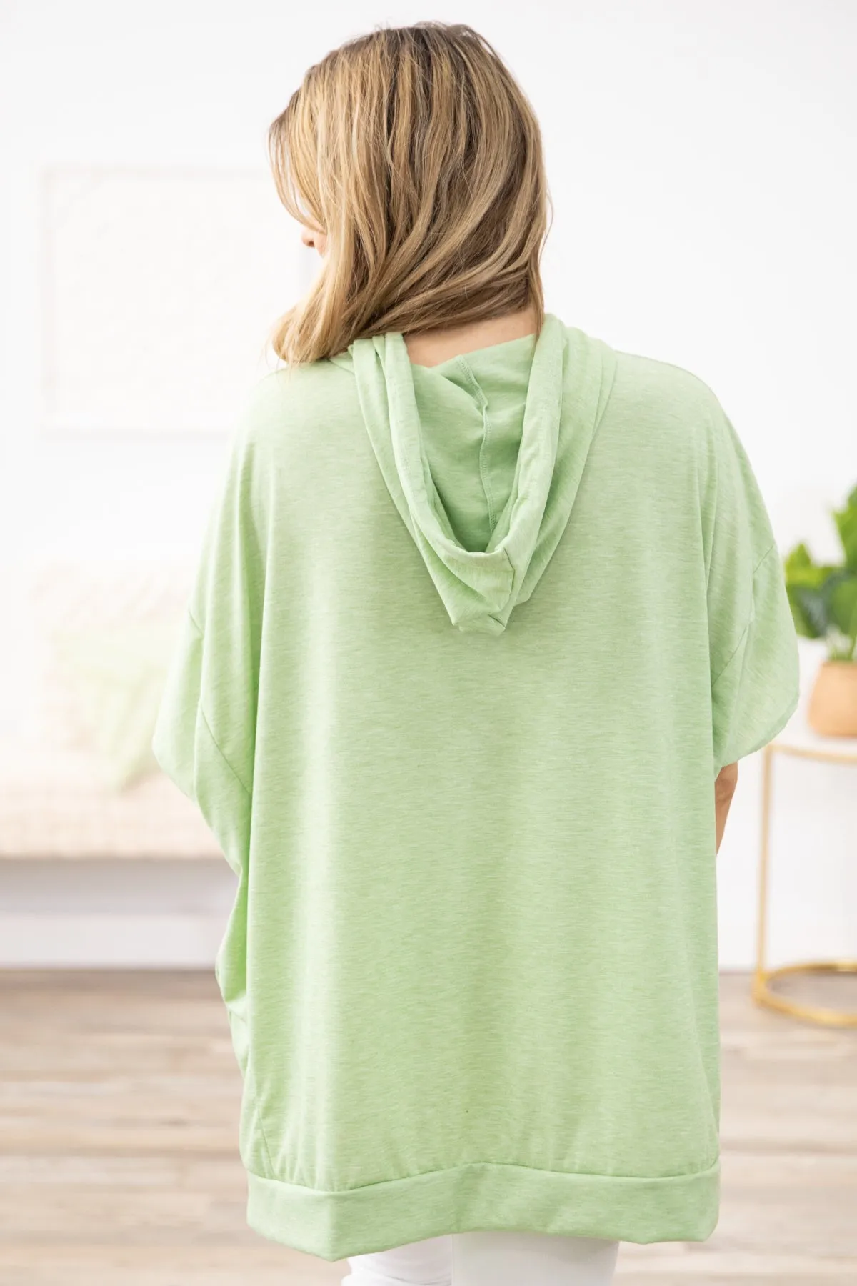 Mint Drop Shoulder Hooded Top with Slide Slit