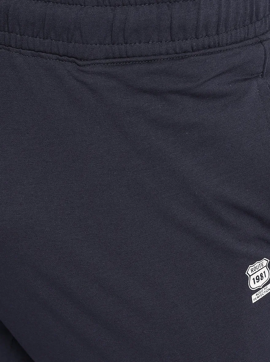 Navy Blue Solid Regular Fit Track Pants | JadeBlue