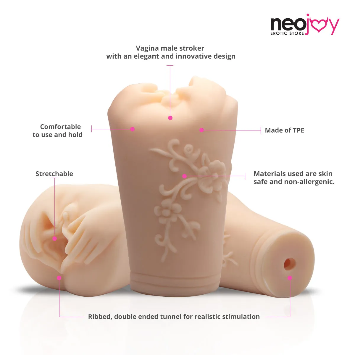 Neojoy Elegant Male Stroker Sex Doll TPE Realistic Vagina & Ass  - Flesh - 6 inch -15cm