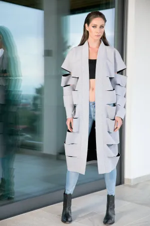 Neoprene Coat, Grey Futuristic Jacket, Plus Size Clothing, Cyberpunk Jacket, Extravagant Overcoat, Cardigan Jacket, Cutout Jacket, Grunge