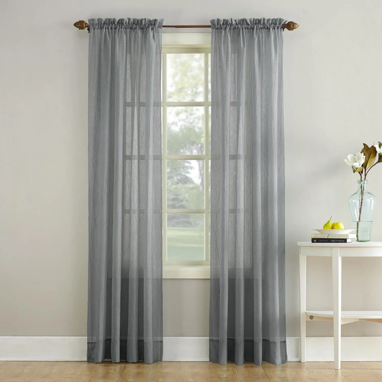 New Mainstays Crushed Voile Curtain Panel Pair in charcoal, 51" X 84" Each panel