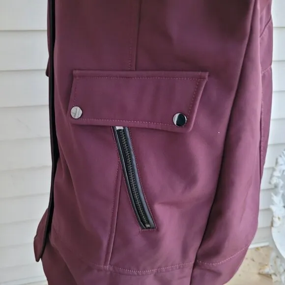 NWOT Badgley Mischka Paneled Thermotech Jacket Coat in Burgundy Style 66934