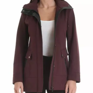 NWOT Badgley Mischka Paneled Thermotech Jacket Coat in Burgundy Style 66934