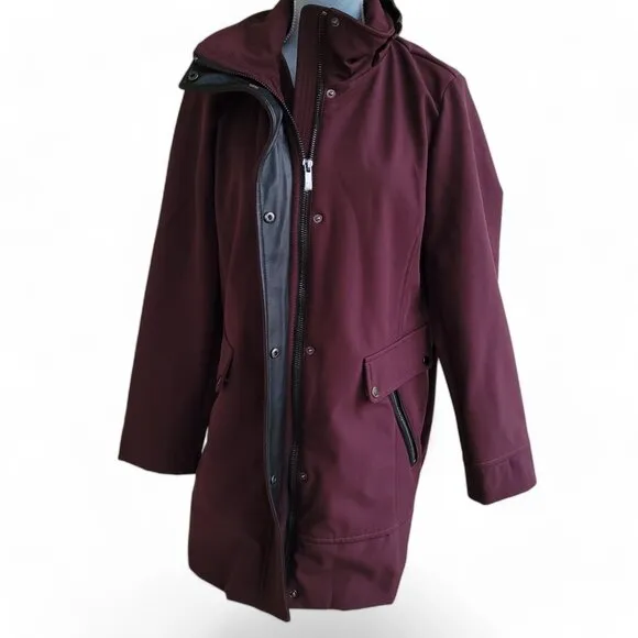 NWOT Badgley Mischka Paneled Thermotech Jacket Coat in Burgundy Style 66934