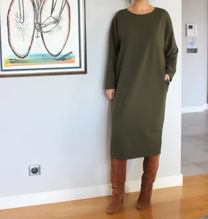 Olive Green Sweater Dress, Plus Size Clothing, Loungewear Dress, Jumper Dress, Long Sleeve Dress, Pocket Dress, Plus Size Dress,Caftan Dress