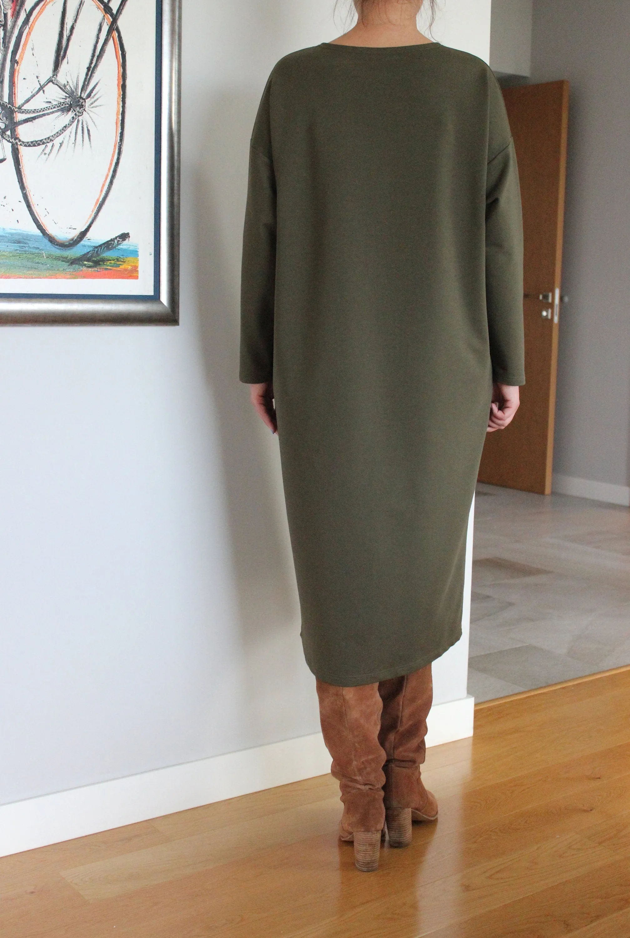 Olive Green Sweater Dress, Plus Size Clothing, Loungewear Dress, Jumper Dress, Long Sleeve Dress, Pocket Dress, Plus Size Dress,Caftan Dress
