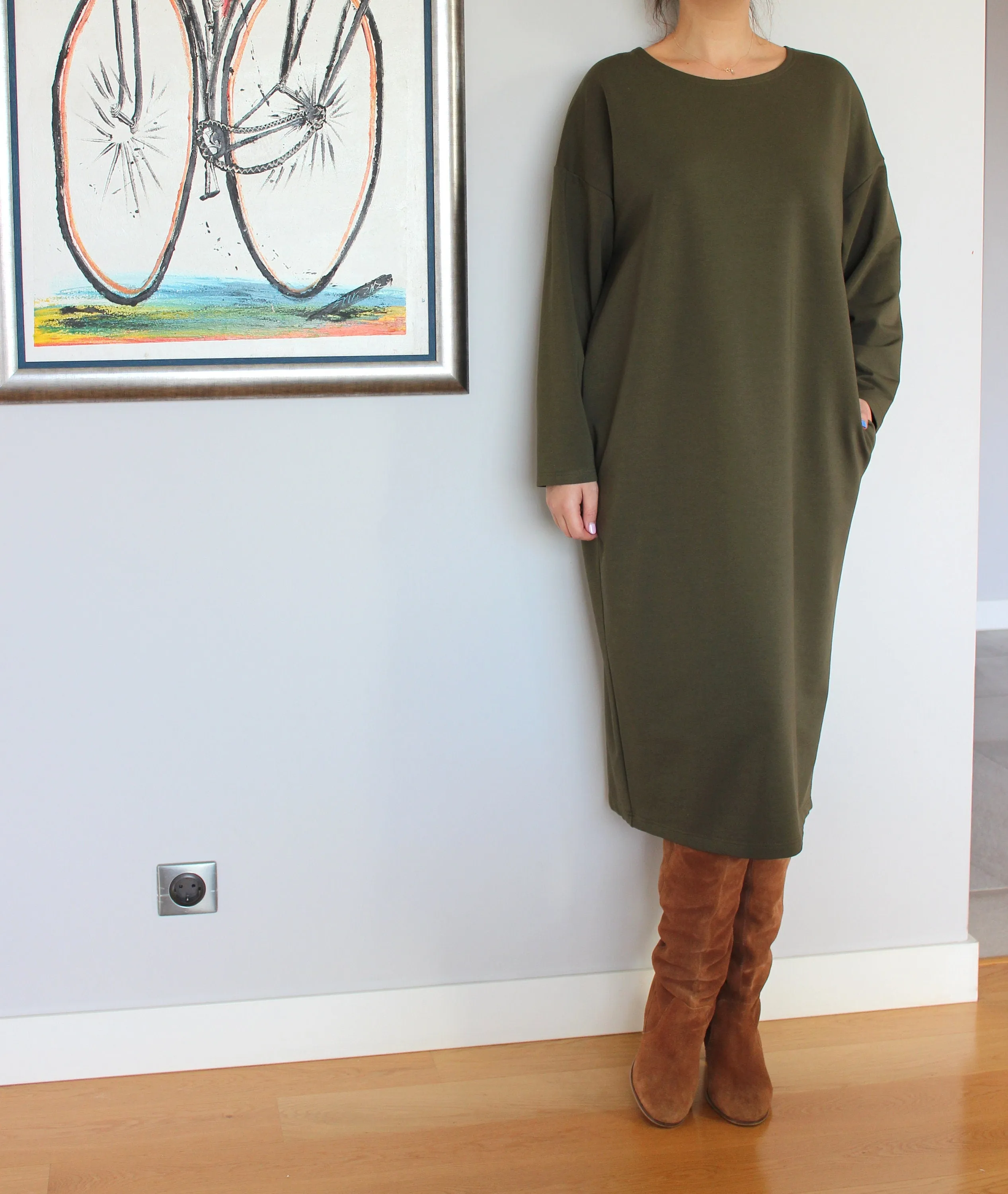 Olive Green Sweater Dress, Plus Size Clothing, Loungewear Dress, Jumper Dress, Long Sleeve Dress, Pocket Dress, Plus Size Dress,Caftan Dress