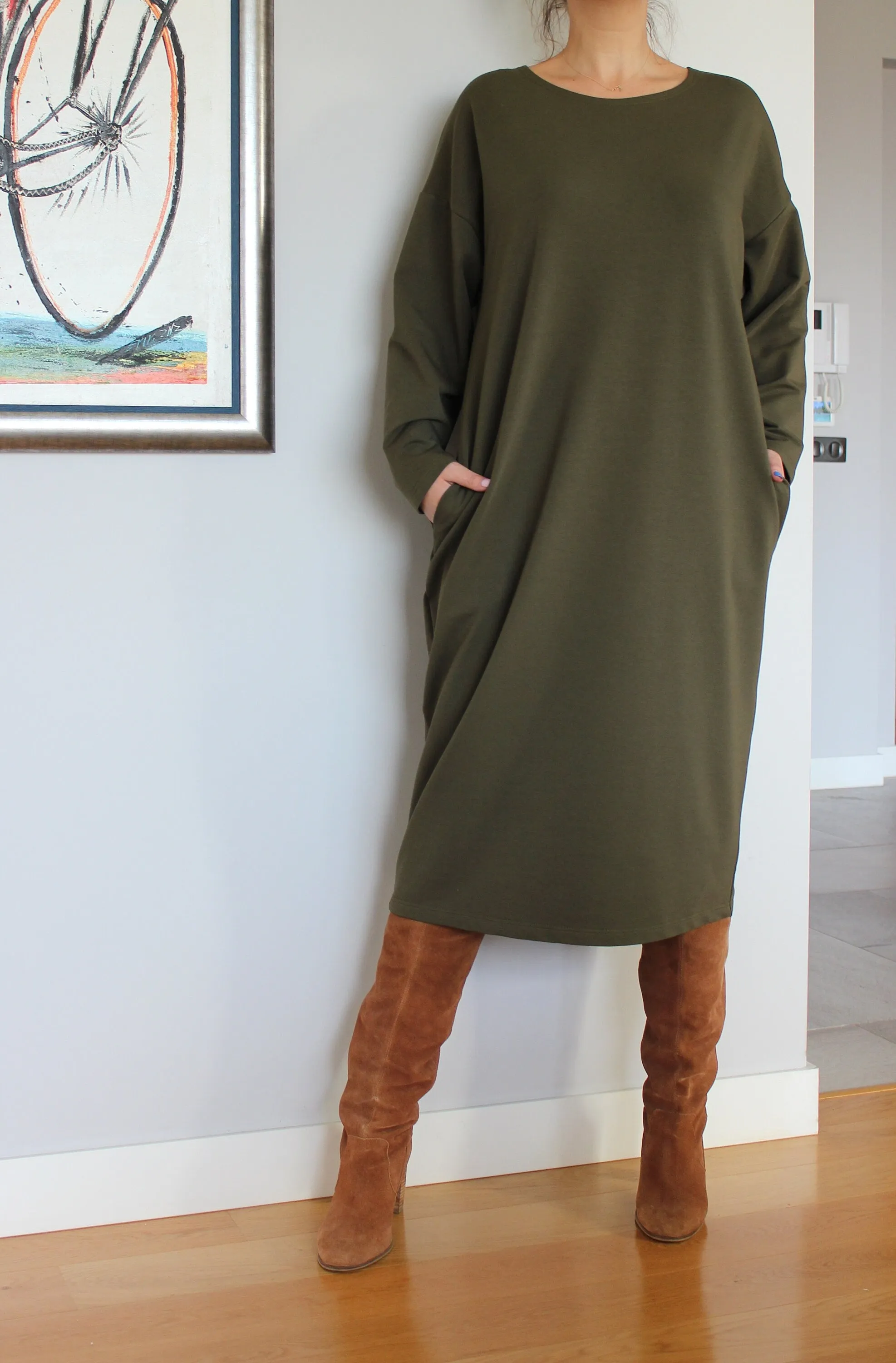 Olive Green Sweater Dress, Plus Size Clothing, Loungewear Dress, Jumper Dress, Long Sleeve Dress, Pocket Dress, Plus Size Dress,Caftan Dress