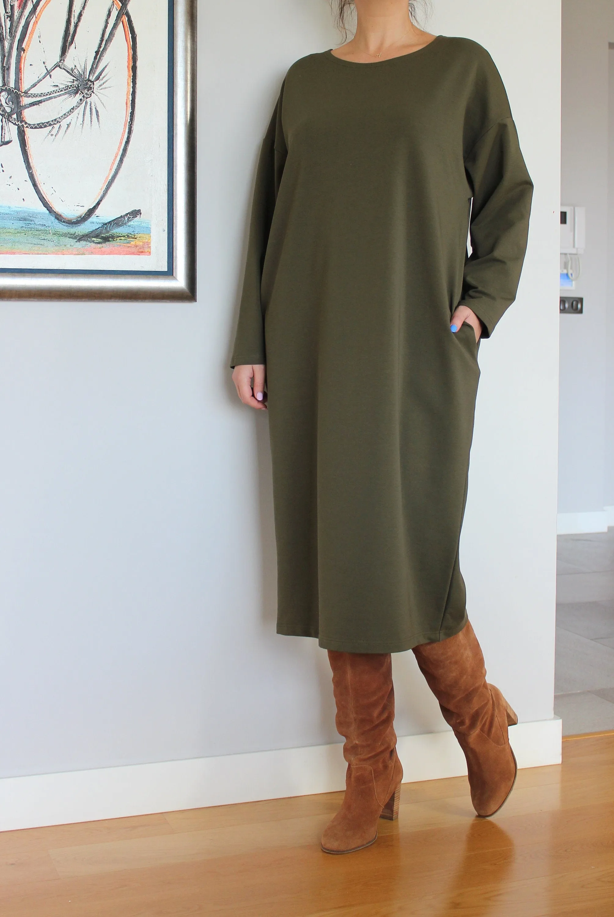 Olive Green Sweater Dress, Plus Size Clothing, Loungewear Dress, Jumper Dress, Long Sleeve Dress, Pocket Dress, Plus Size Dress,Caftan Dress