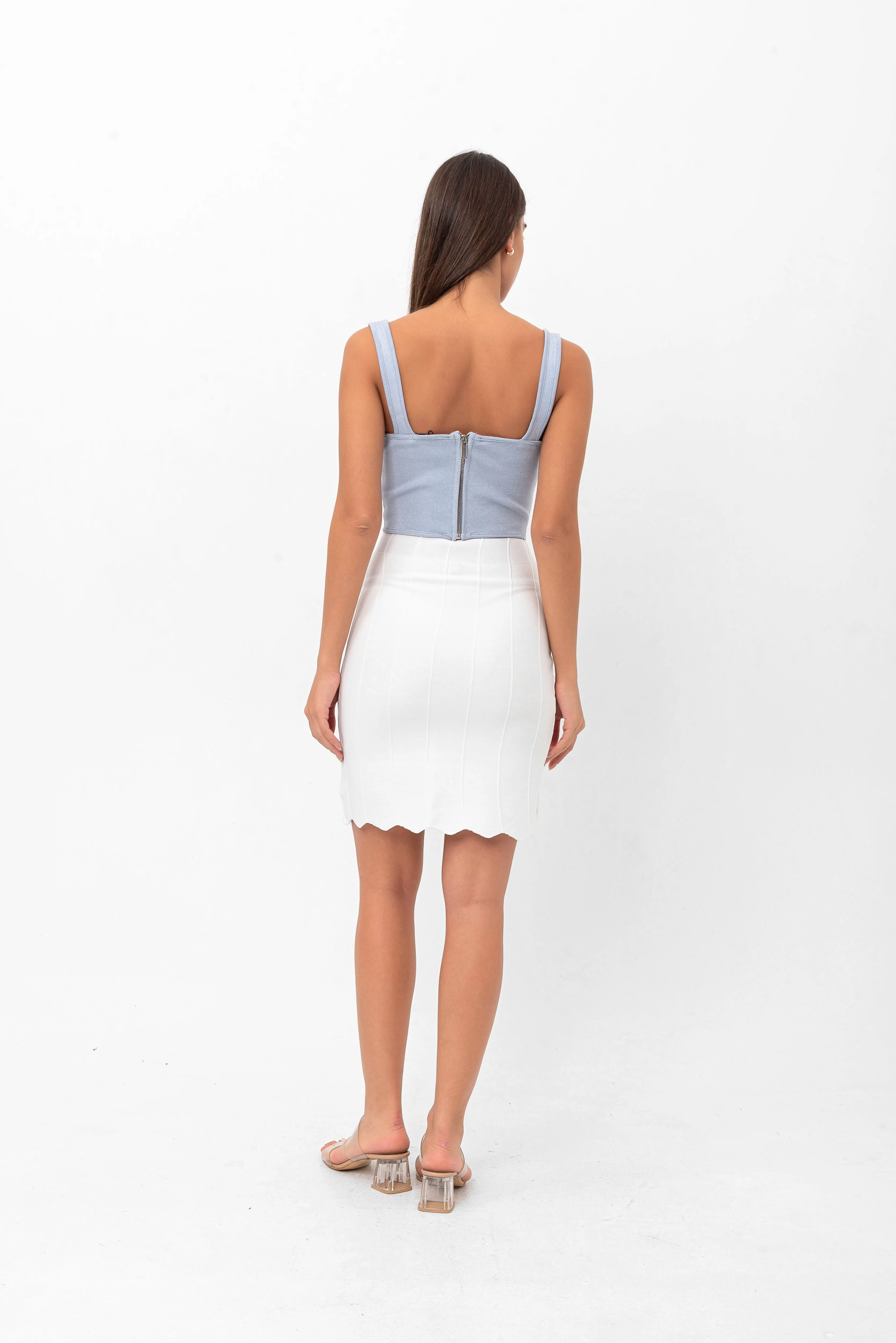 Parker Scalloped Pencil Skirt - White