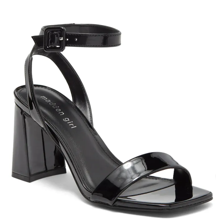 Patent Square Toe Ankle Strap Sandal