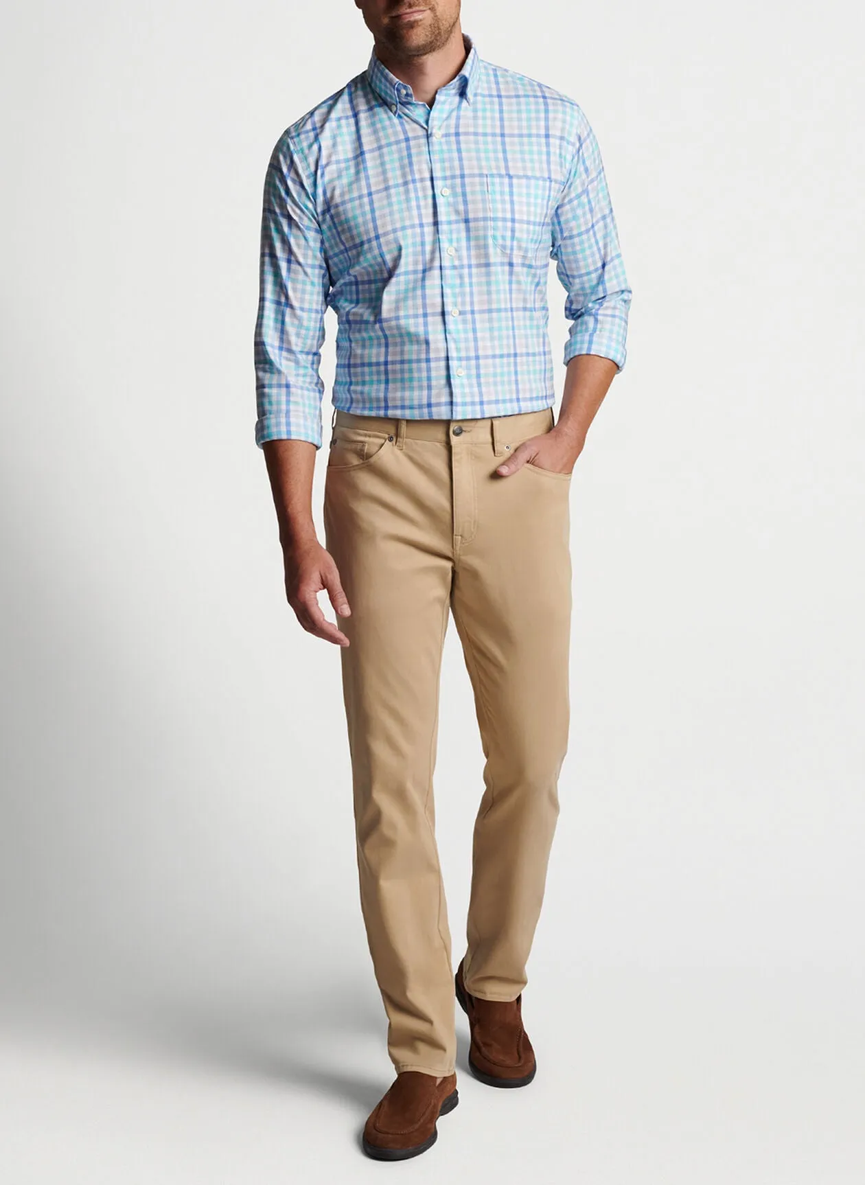 PETER MILLAR WALKER COTTON STRETCH SPORT SHIRT - MARITIME