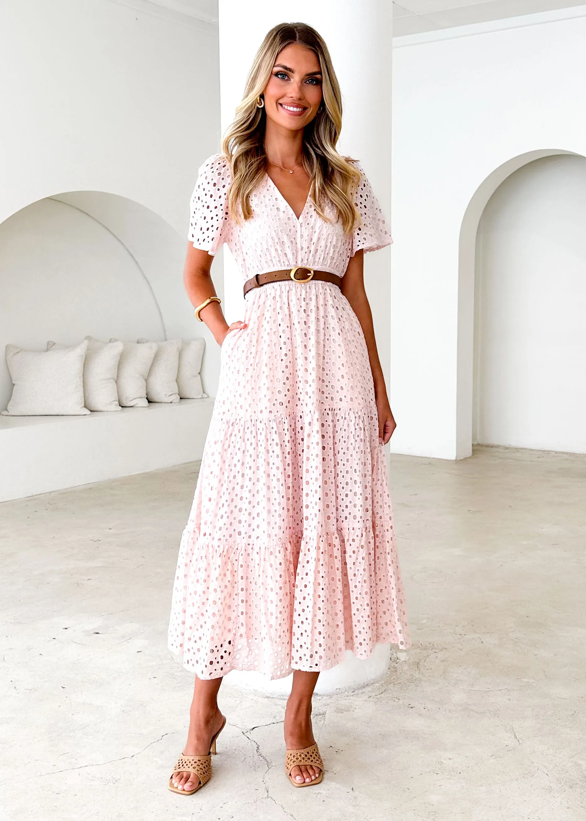 Pia Maxi Dress - Baby Pink Anglaise