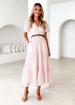 Pia Maxi Dress - Baby Pink Anglaise