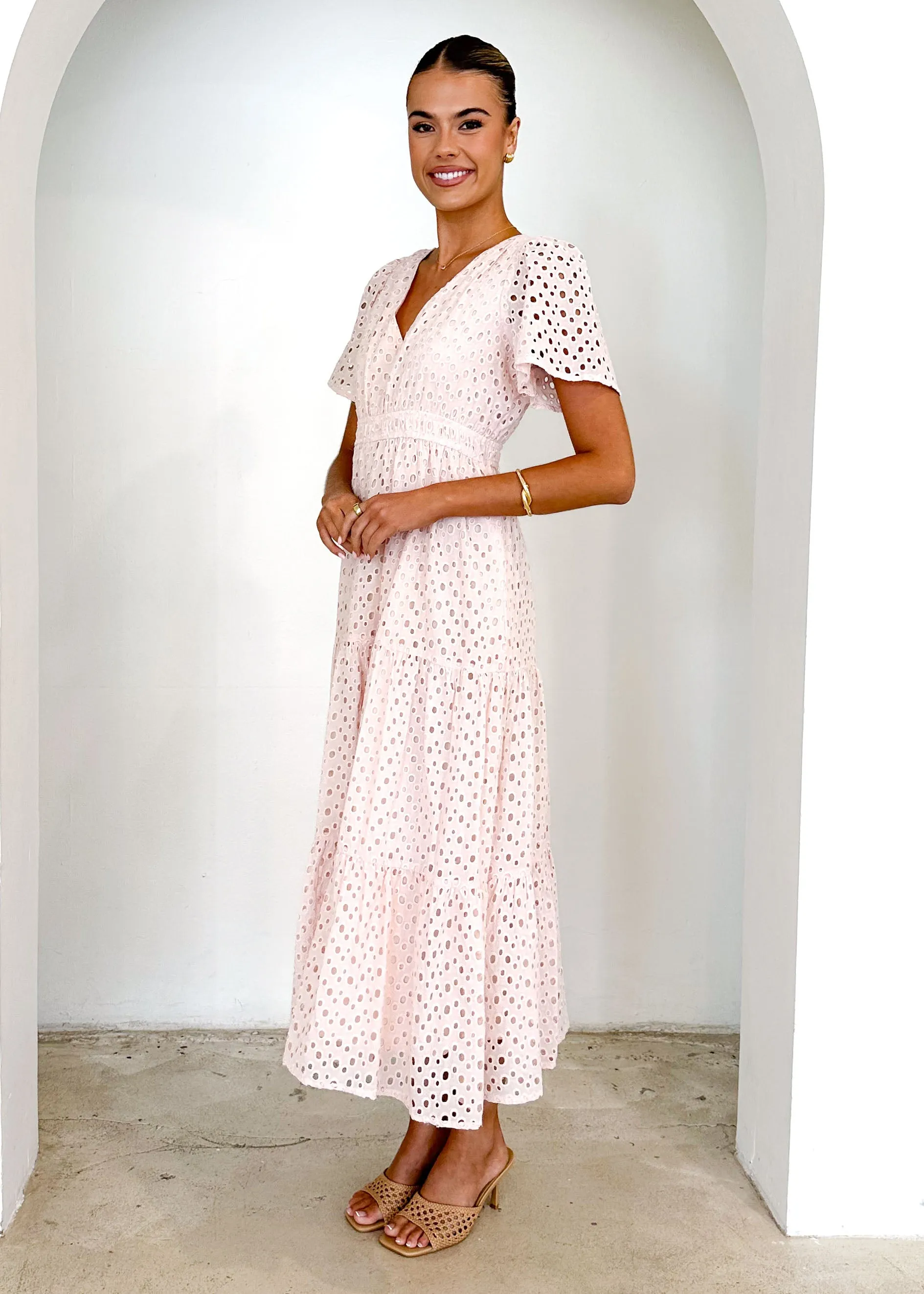 Pia Maxi Dress - Baby Pink Anglaise