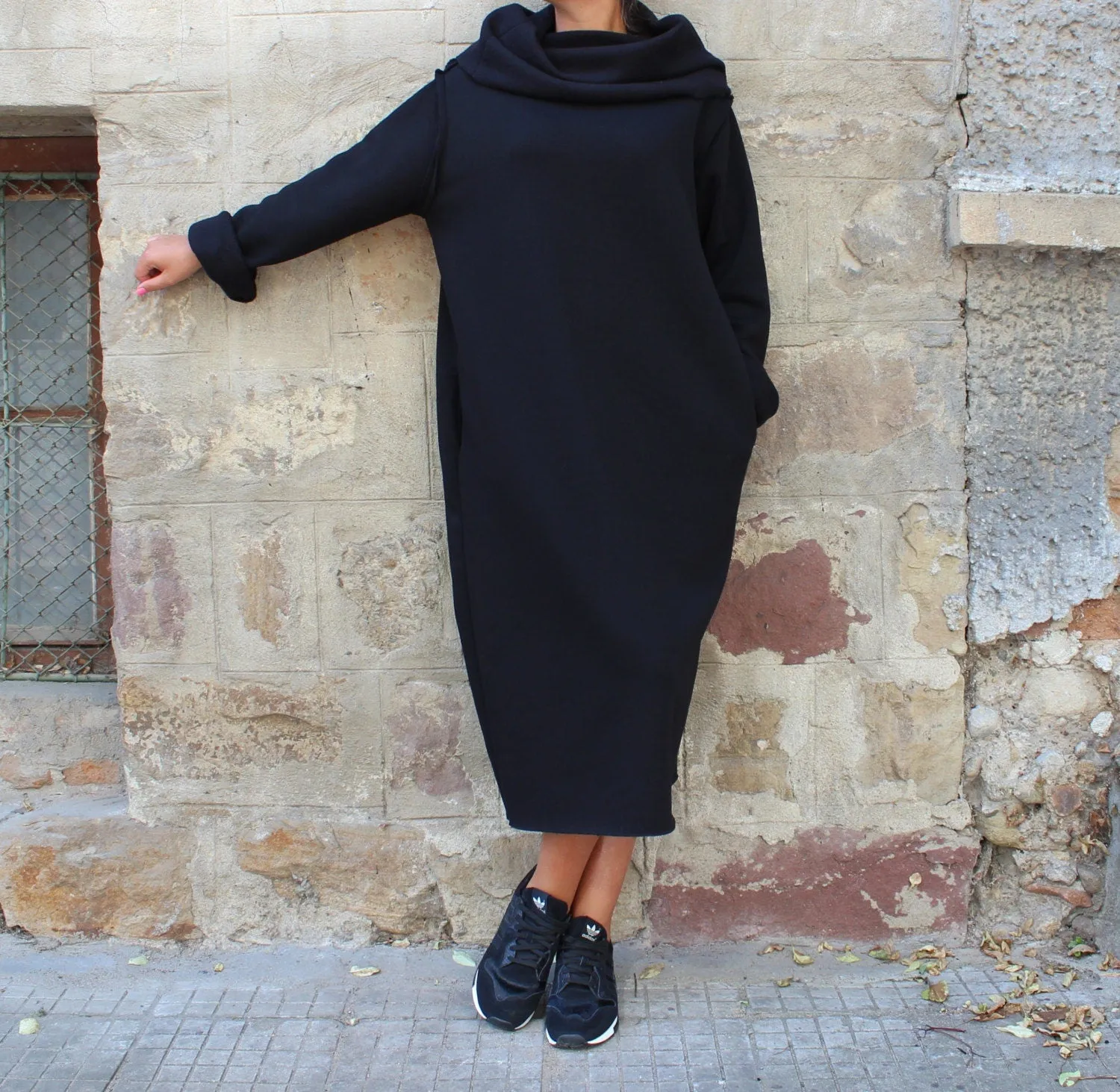 Plus Size Dress, Black Cozy Dress, Turtleneck Dress, Casual Dress, Gothic Dress, Winter Cyberpunk Dress, Dark Fashion, Holiday Dress, Loose