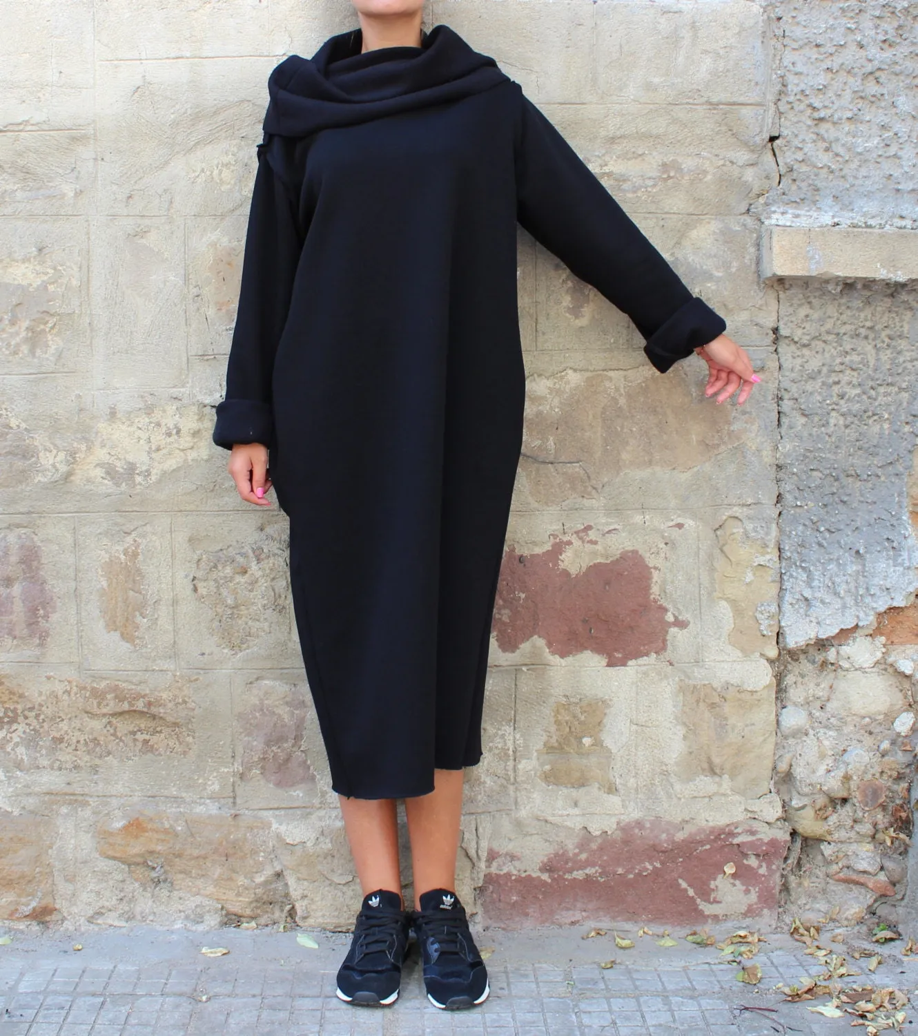 Plus Size Dress, Black Cozy Dress, Turtleneck Dress, Casual Dress, Gothic Dress, Winter Cyberpunk Dress, Dark Fashion, Holiday Dress, Loose