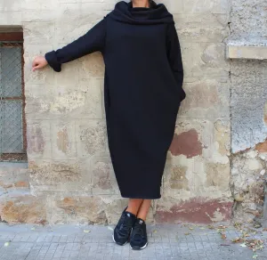 Plus Size Dress, Black Cozy Dress, Turtleneck Dress, Casual Dress, Gothic Dress, Winter Cyberpunk Dress, Dark Fashion, Holiday Dress, Loose