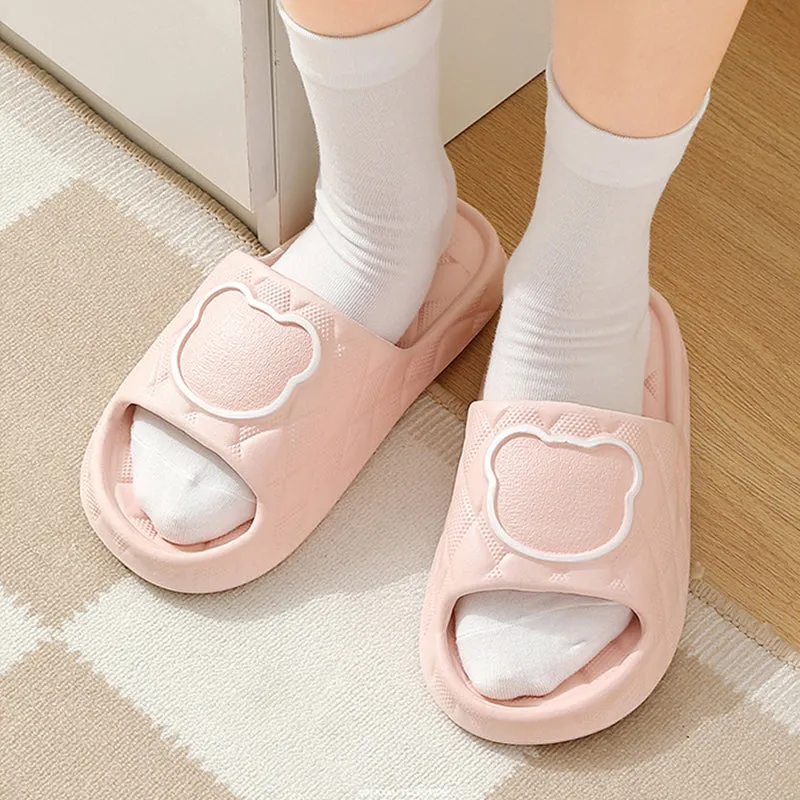 Rhombus Design Bear Slippers, Indoor Non-slip Thick Soles, Bedroom Bathroom Slippers for Women and Men, Cute House Flats
