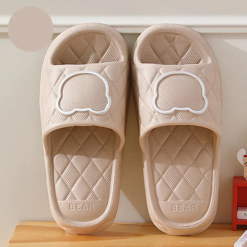 Rhombus Design Bear Slippers, Indoor Non-slip Thick Soles, Bedroom Bathroom Slippers for Women and Men, Cute House Flats