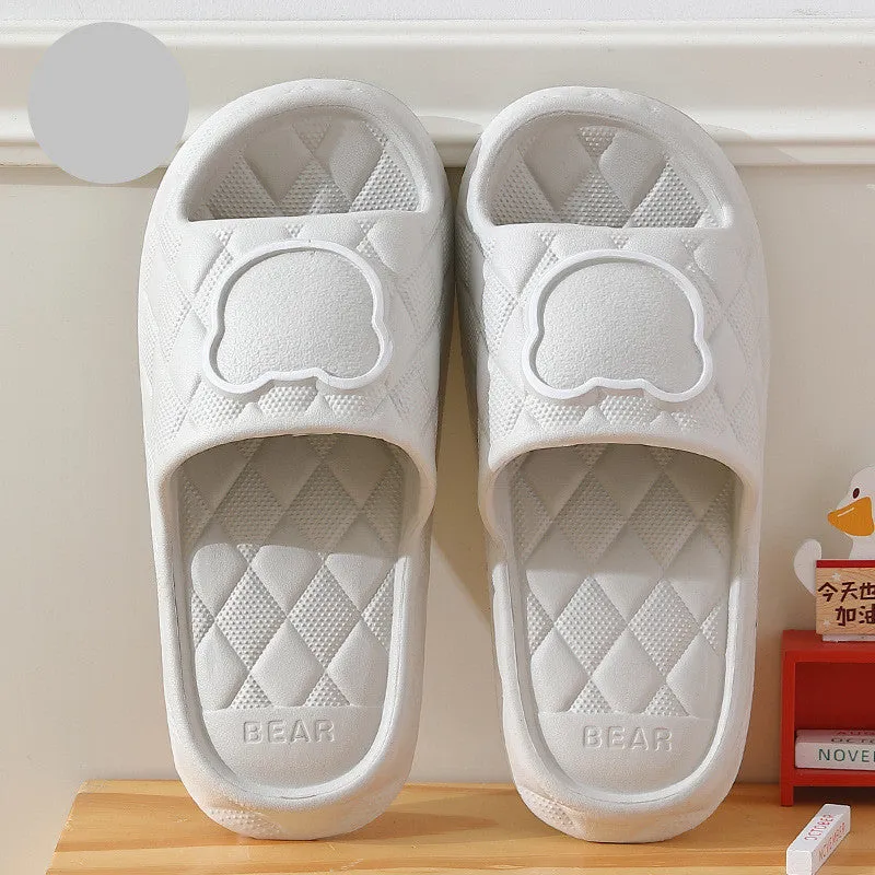 Rhombus Design Bear Slippers, Indoor Non-slip Thick Soles, Bedroom Bathroom Slippers for Women and Men, Cute House Flats