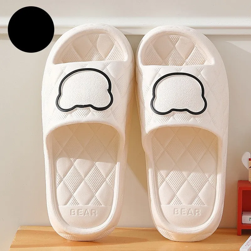 Rhombus Design Bear Slippers, Indoor Non-slip Thick Soles, Bedroom Bathroom Slippers for Women and Men, Cute House Flats