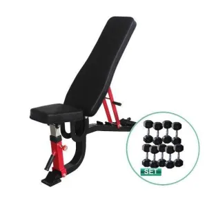 SET OF 5, 8, 10, 15KG HEX DUMBBELL & INCLINE ADJUSTABLE BENCH WEIGHTS