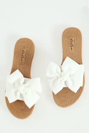 Soft Fabric Bow Mule - Off White