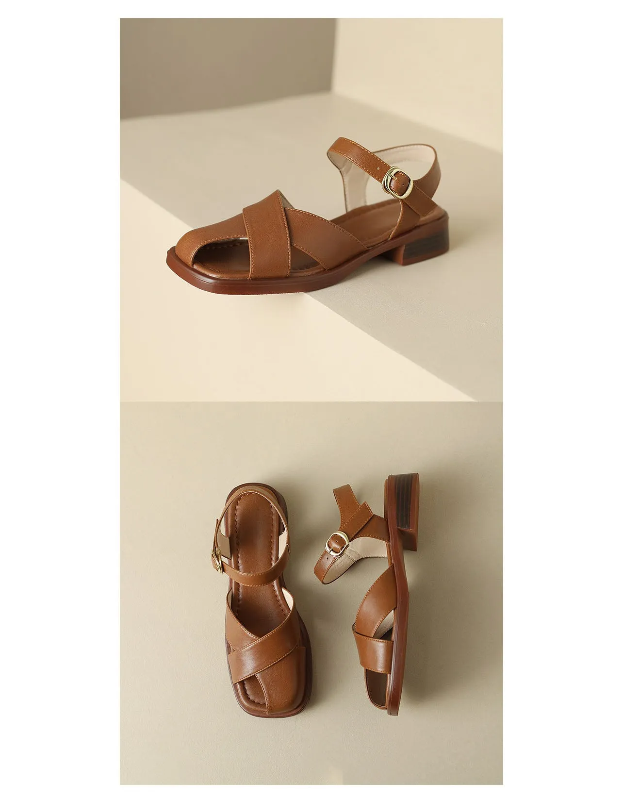 Square Toe Cross Strap Sandals Slingback 34-43