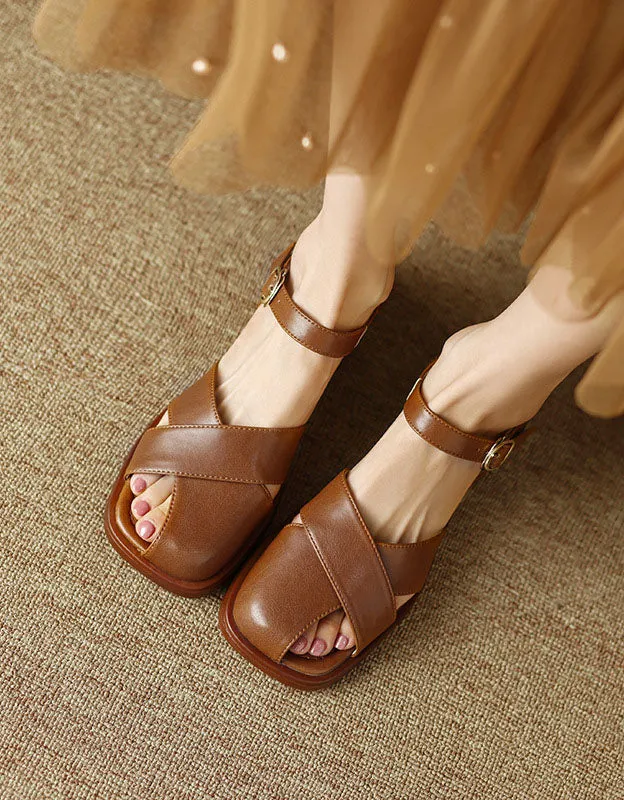 Square Toe Cross Strap Sandals Slingback 34-43