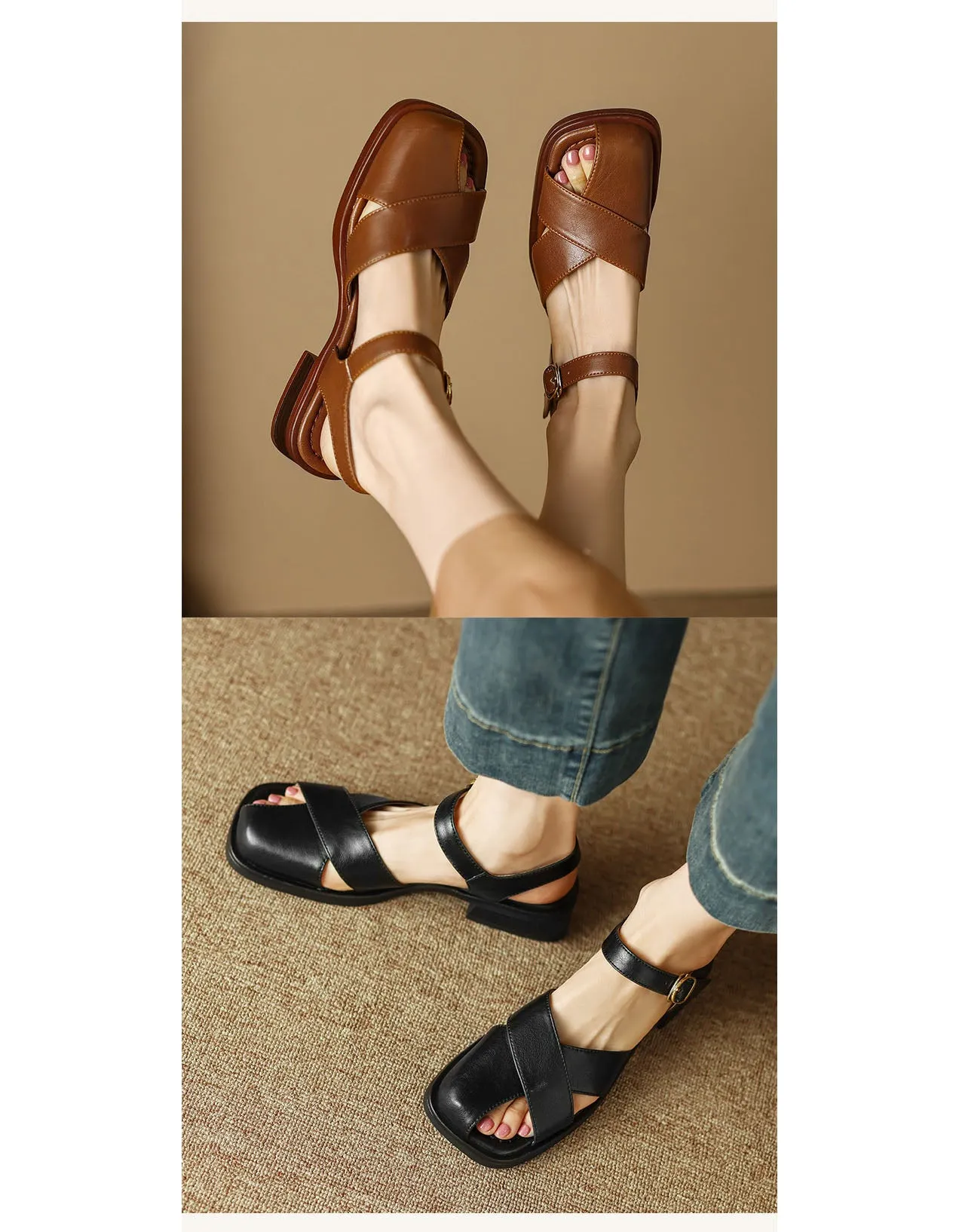Square Toe Cross Strap Sandals Slingback 34-43