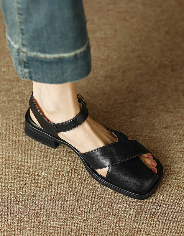 Square Toe Cross Strap Sandals Slingback 34-43