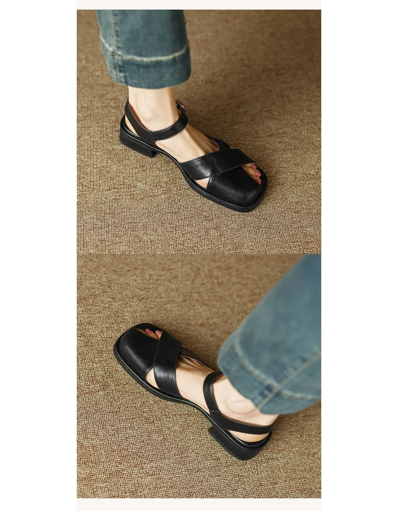 Square Toe Cross Strap Sandals Slingback 34-43