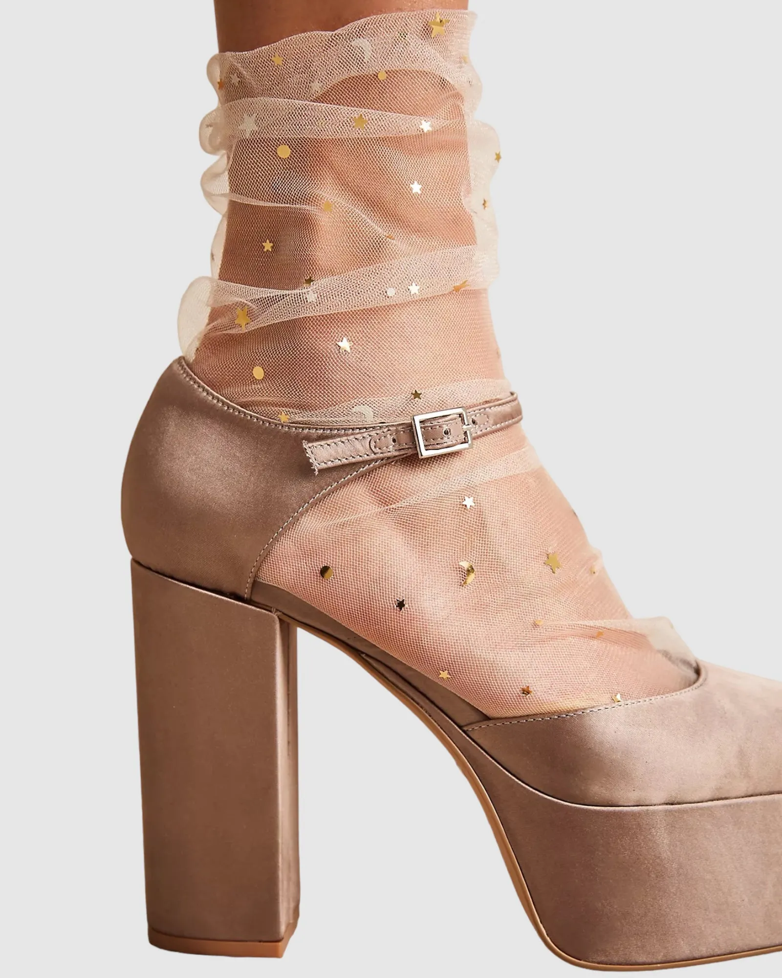 Starry Sky Tulle Socks - Nude/Gold