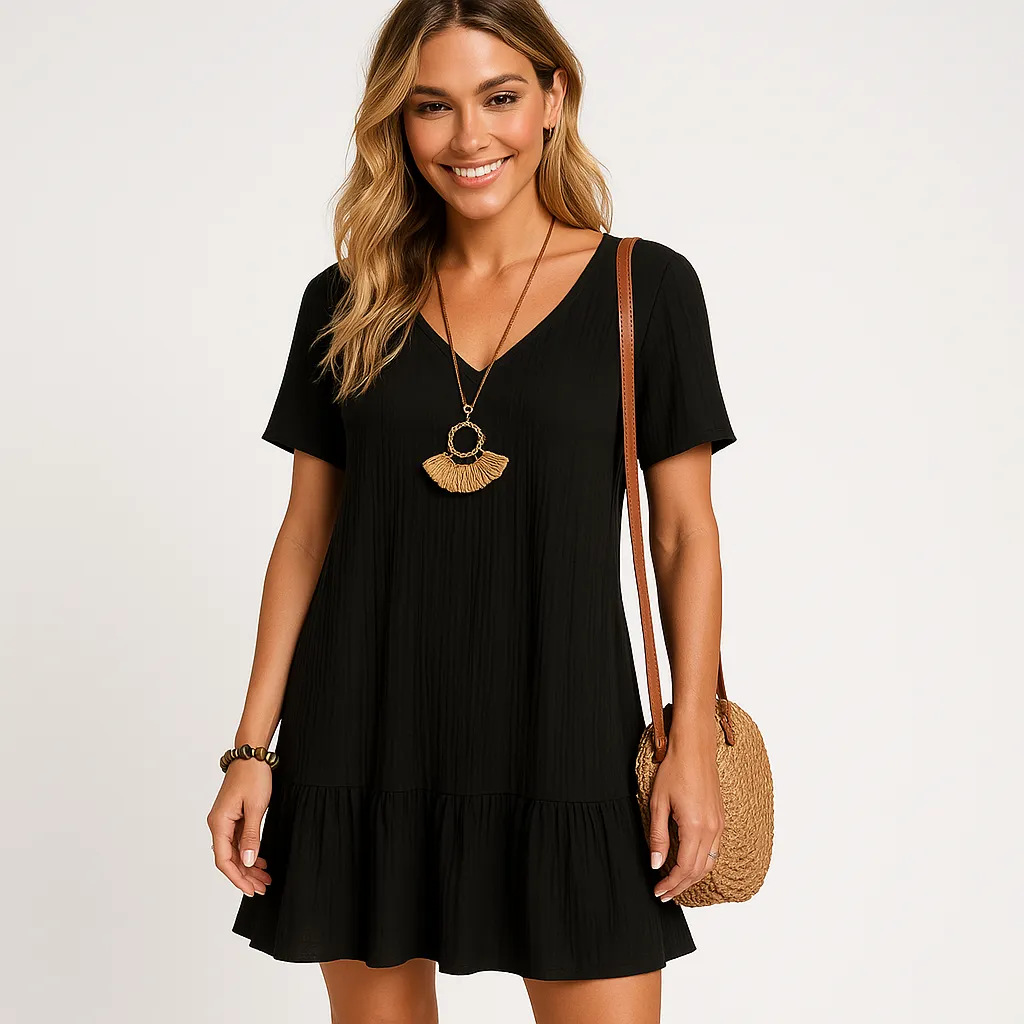 Textured Short Dress | Waffle Cotton | Flowing and Lightweight