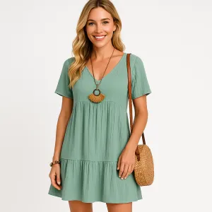 Textured Short Dress | Waffle Cotton | Flowing and Lightweight